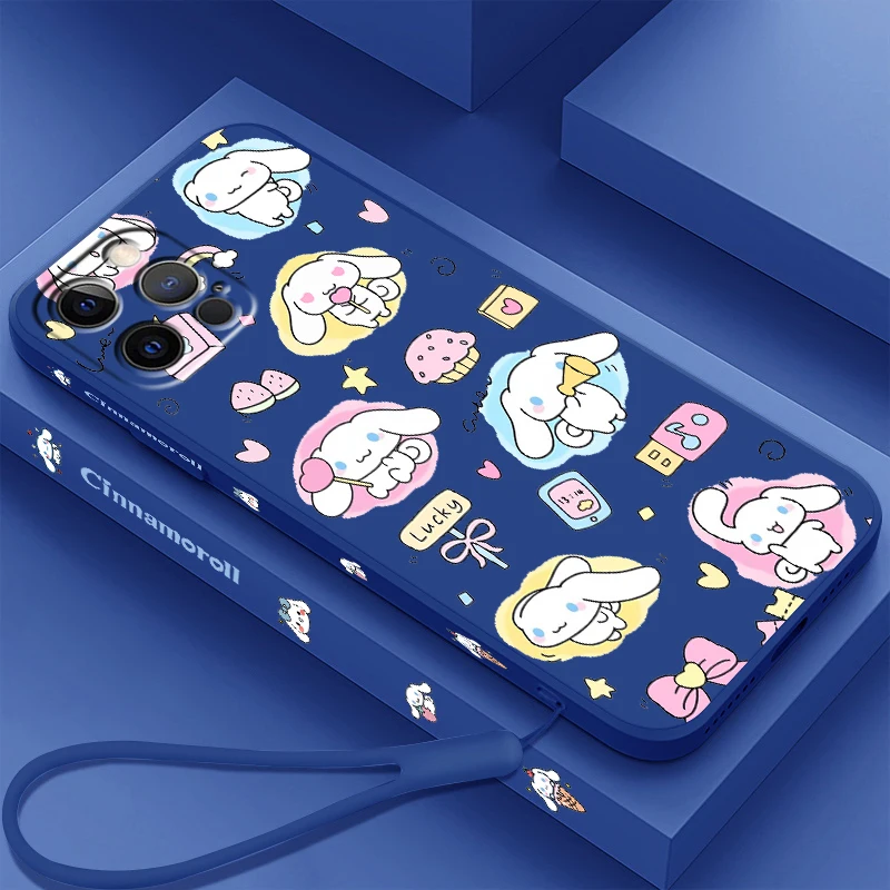 Cinnamoroll Sanrio Cartoon Liquid Left Lany pre Apple iPhone 15 14 13 12 11 XS XR x 8 7 SE Pro Max Plus Mini Soft Pase Case