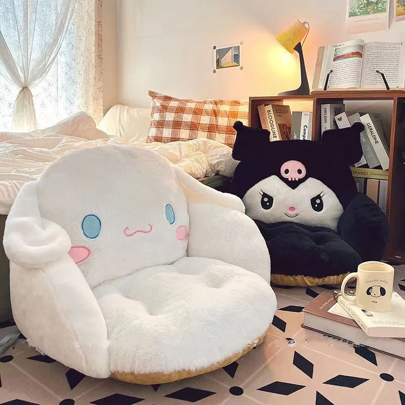 Cinnamoroll Sanrio Cartoon Winter Plush Half obklopený čierny Kuromi Cushion Backrest Dormitors Office Not Slip Stoličky vankúš