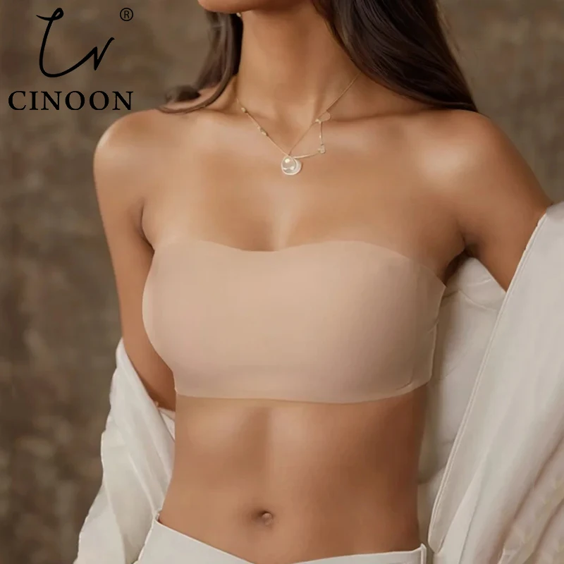 Cinoon Sexy Rain bez ramienok pre ženy neviditeľná trubica plynulá priedušná bezdrôtová svadba Brassiere Push Up