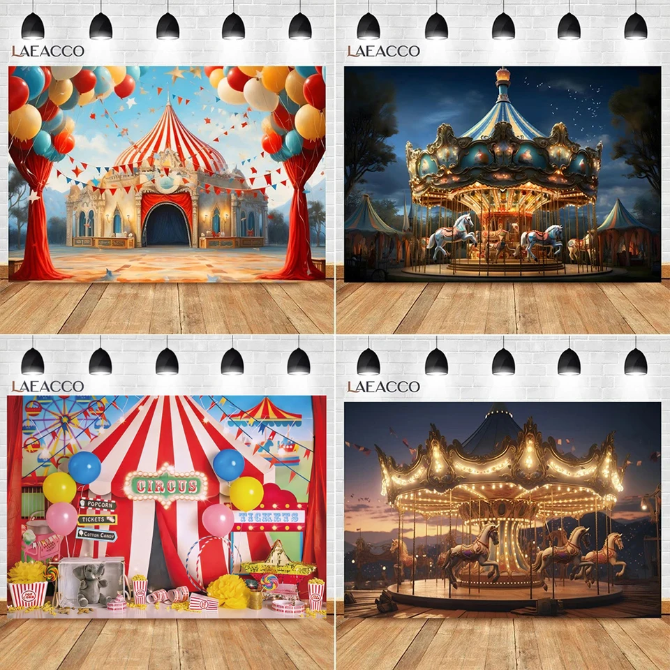 Cirkus Carousel téma narodeniny pozadie Balóny Stany Karneval Zábavný park Červený cirkus detský portrét Photography Pozadie