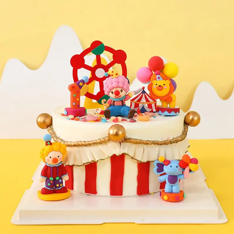 Cirkusový klaunový koláč dekorácie slon lev 1. narodeniny dekora