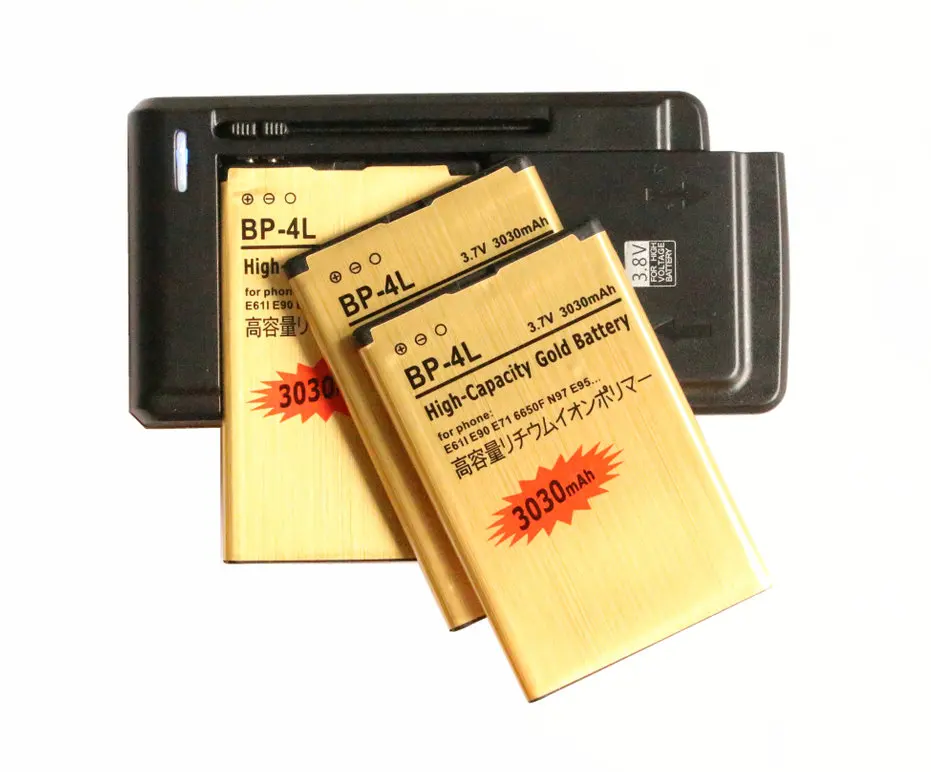 Ciszean 3x 3030MAH BP-4L Zlato Výmena batérie + univerzálna nabíjačka pre Nokia E61i E90 6650/f/t e63 E71/x E72 E73 N97 E95 6790