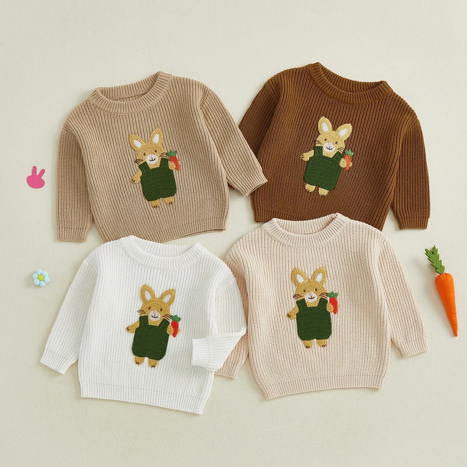 Citgeett Spring Easter Kids Dievčatá chlapec Pullover Sweater Last Bunny Vyšívacie pletiek teplé oblečenie