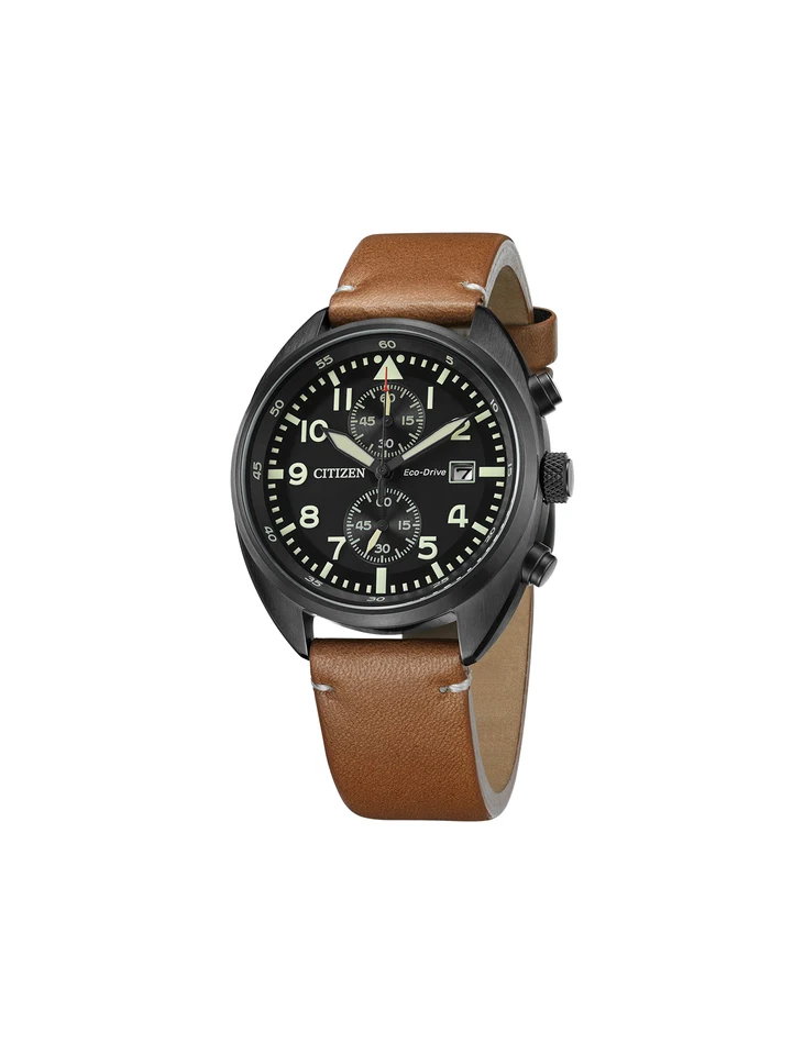 Citizen Eco-Drive Watch for Men Watches s denným zobrazením, nedostatočné varovanie na poplatkoch, kožený remienok 41 mm číselník, CA7045-14E