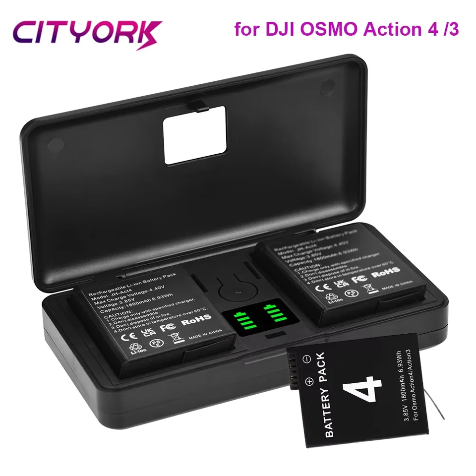 Cityork DJI Osmo akcia 4 batéria s LCD Dual nabíjacie box pre DJI Action 3 Action 4 Sports Camera Accessories
