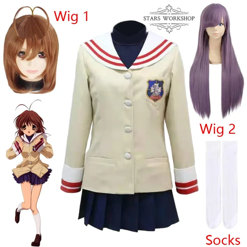 Clannad Furukawa Nagisa Zimná japonská škola Uniformy Fujibayashi Kyou Cosplay kostým Ženy sukňa Halloween Carnival Suit D74