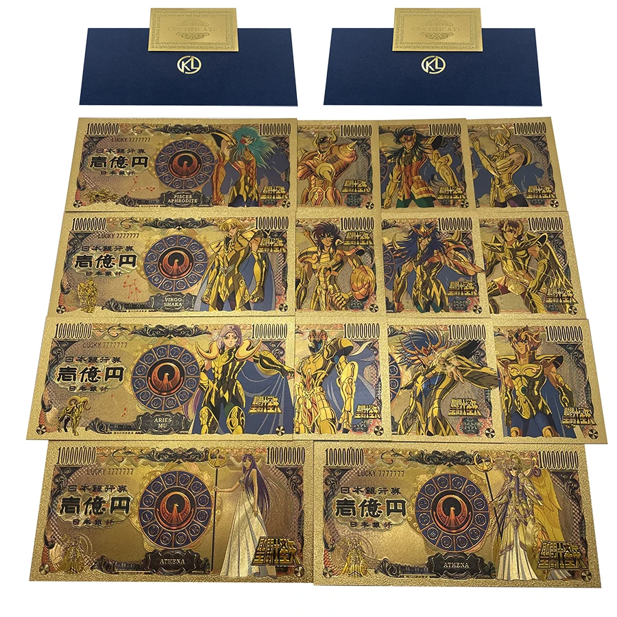 Classic 14 Designs Japan Anime Saint Seiya Athena Gold Banknote Vstupenky na zbierku pamiatok v detstve Sweety