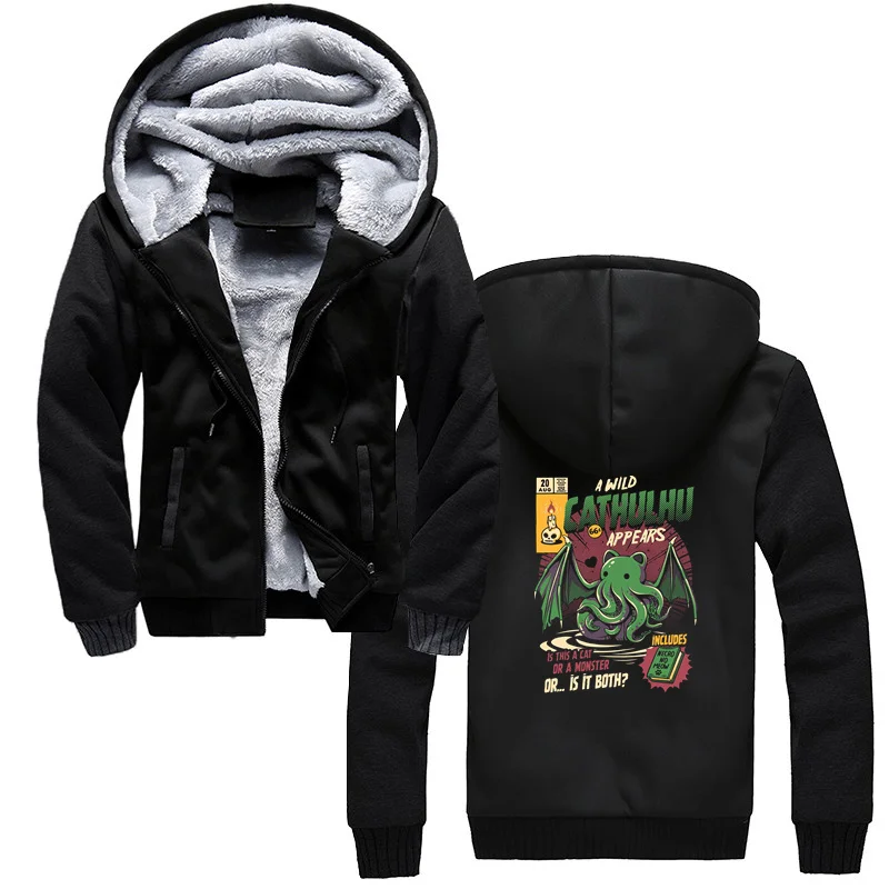 Classic A divoký Cthulhu Zipper Hoodie Men Leisure Cat alebo Monster Winter Strič