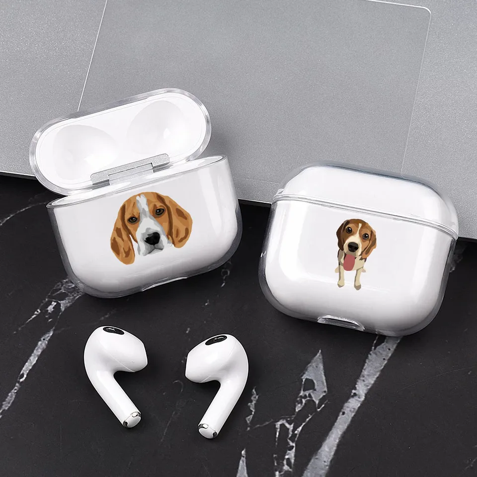 Clear Beagle Cuil Dog AirPod puzdrá 4 pre 3 2 1 Pro tobolky Gen Gen Air tobolky Pro Cover Pro Sunny Lovely Pet slúchadlá Cartoon Box Coque