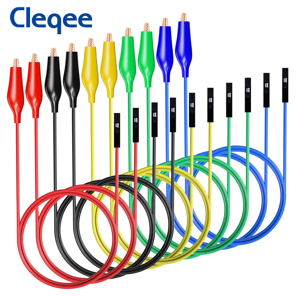 CLEQEE 10PC DuPont Wire Muž/ženská do aligátora Spojka drôtového drôtu Krokodíla Test Test olovo Silikónový koklamný kábel DIY P1531/P1533