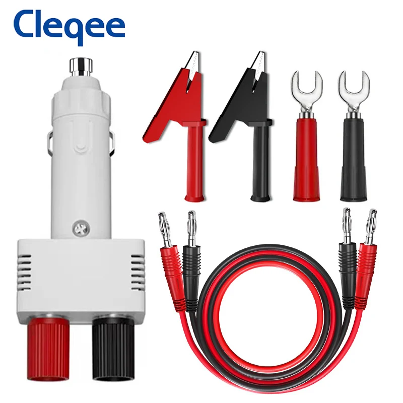 CLEQEE P90025 4 mm banánové testovacie vodiče s aligátorovými klipmi cigareta zapaľovača