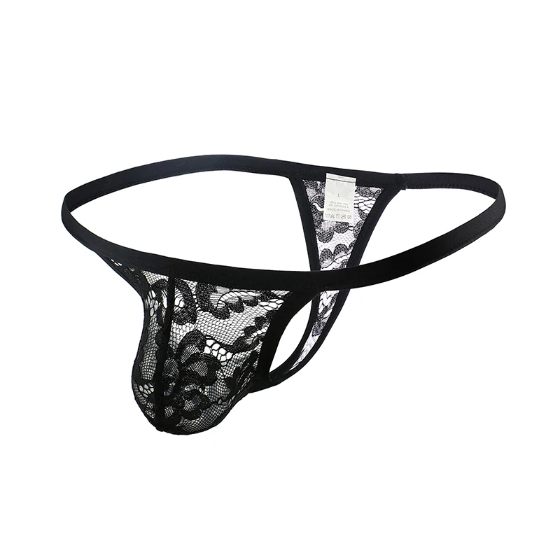 Clever-MenMode Pánske mužské super sexy čipky spodná bielizeň ľadové hodvábne tangé Priehľadné nohavičky Men t-back u konvex