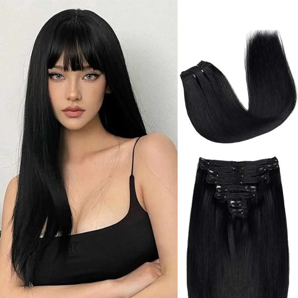 Clip in Hair Extension Human 120 g 8ks/nastavená dlhé priame predlžovanie vlasov 18 klipov Prírodná čierna v hustom príčinách pre dievčatá ženy