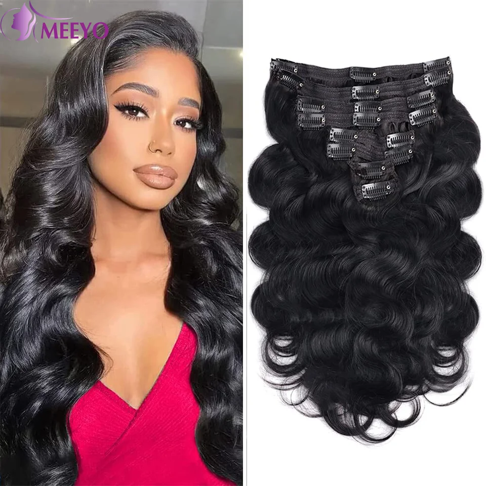 Clip in Hair predlžovanie tela vlna brazílska panna prírodná farebná klip v predlžovaní vlasov ľudské vlasy pre ženy 8 ks/set 120gram