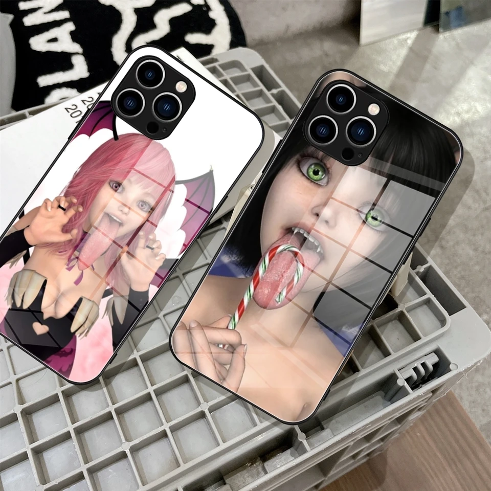 CLMJ Cool Girl punk y2k telefónne puzdro temperované sklo pre iPhone 14 15 11 12 Pro 8 7 14 Plus 13 Pro Max xr iPhone 15 kryty