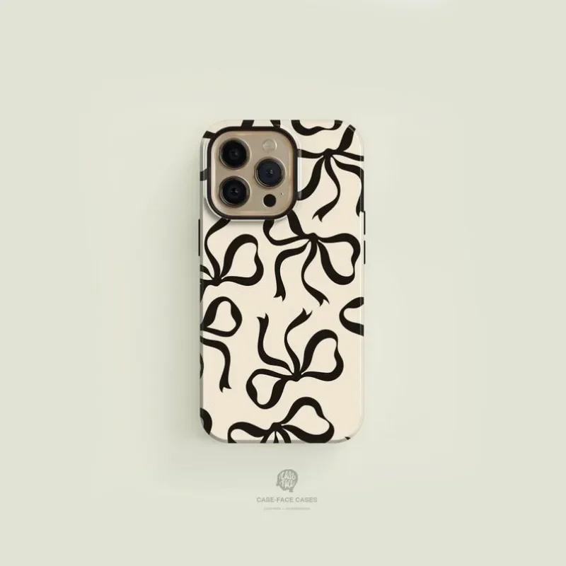 CLMJ Luxury Black Bows Pase pre iPhone 16 15 14 13 12 11 Pro Max Plus luxusný magnetický dvojvrstvový zadný kryt