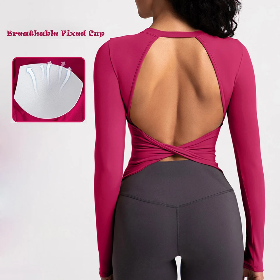 Cloud Rise Red Yoga košele Ženy s dlhým rukávom krása back blúzka plus veľkosť športovej telocvične fitness top bežecké tričko tréning košele