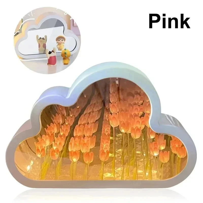 Cloud tulipán nočné svetlo ručne vyrábané DIY kvetinové dekorácie zrkadlo kreatívna atmosféra lampa narodeniny