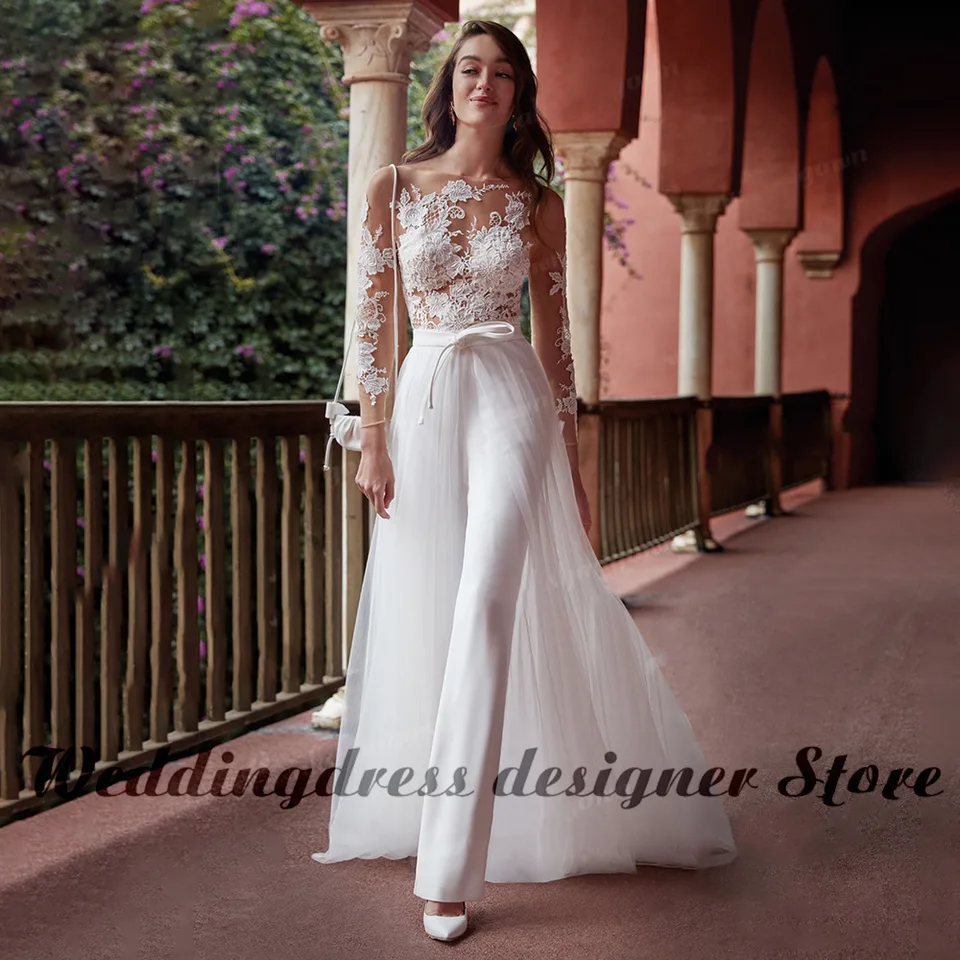 Cloverbridal 2024 Sexy číry čipkovaný čipkadlá+elastická tkaná saténová kombinéza Svadobná nevesta Svadobný odev s odnímateľným nadšeným sukňou WW8250