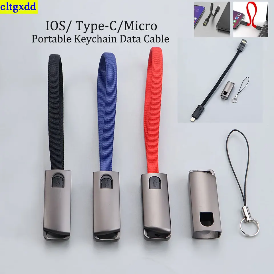CLTGXDD 1 kus keychain mikro typu C iOS MICRO KABEL KABEL RÝCHLO nabíjanie Prenosný krátky dátový kábel pre Xiaomi huawei iPhone