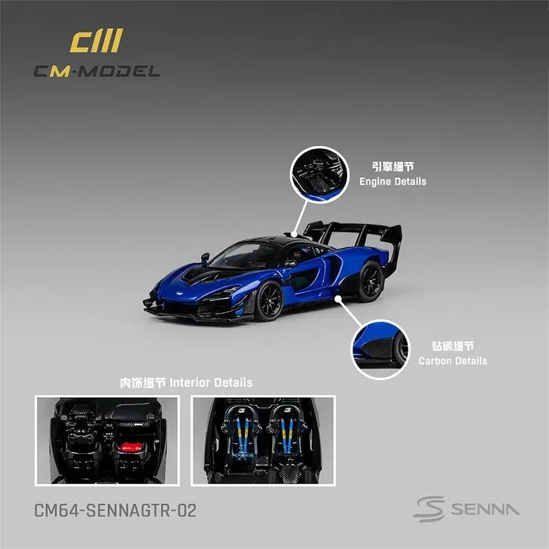 CM Model 1:64 Senna GTR metalický modrý odietový model automobilu