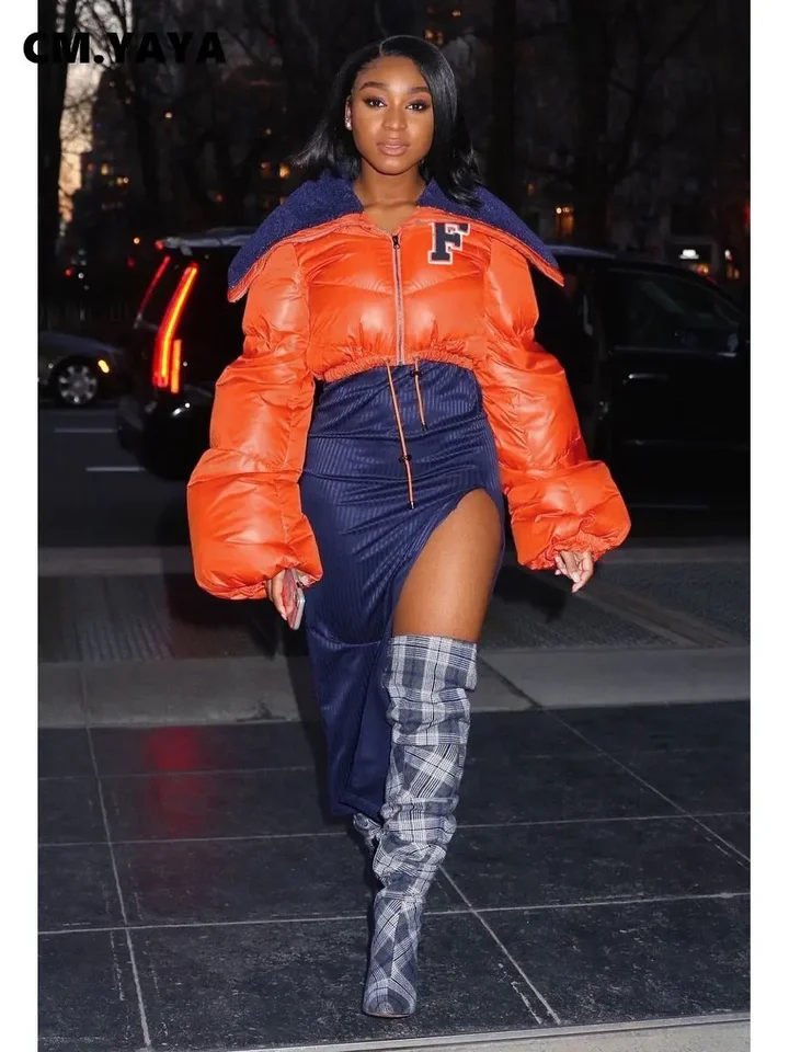 Cm.yaya Streetwear Winter Autumn Women f Letter Vyšívanie s dlhým rukávom zips fly parkas ins elegantné udržiavajte teplé bundy