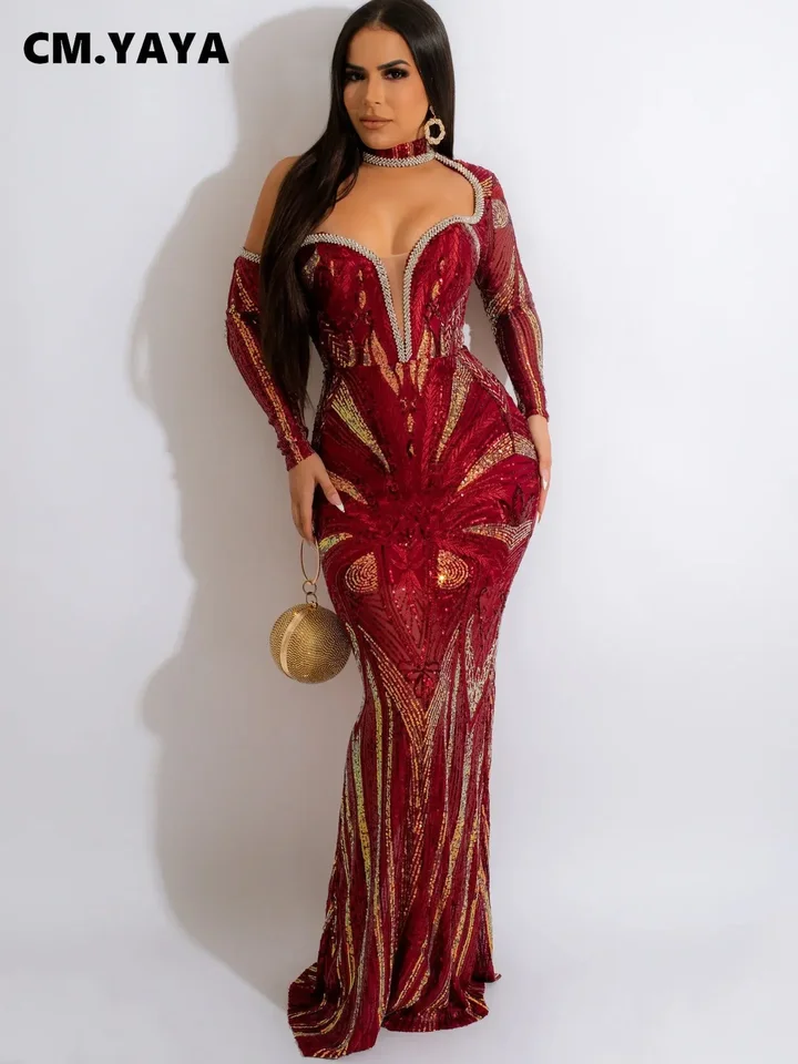 Cm.yaya Ženy Flifred Halter Neck Open Back Sweetheart Collar morská panna trúbka Bodycon Maxi Long 2023 Večer Sexy Party Šaty