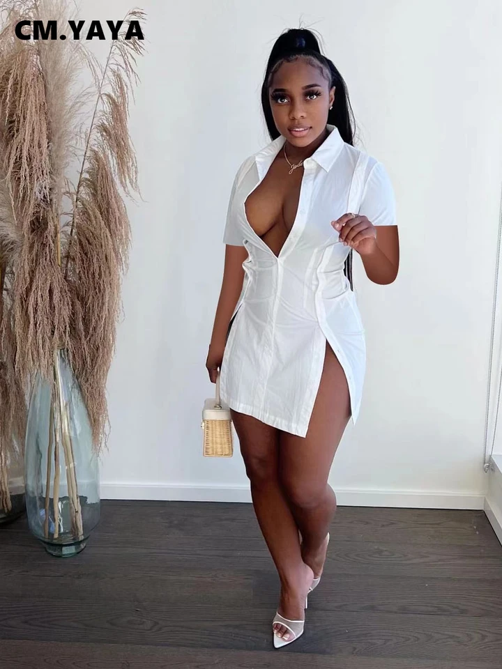 Cm.yaya Ženy s jedným dojčeným krkom na krk na krk v štýle A-Line Bodycon Smock Smock Dress 2022 Summer Split Bočné šaty