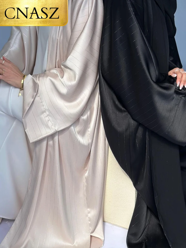 Cnasz nový luxusný abaya Solid moslimské módne saténové saténové šaty africké modlitebné oblečenie Ženy Elegantné marocké kaftan ramadan blac