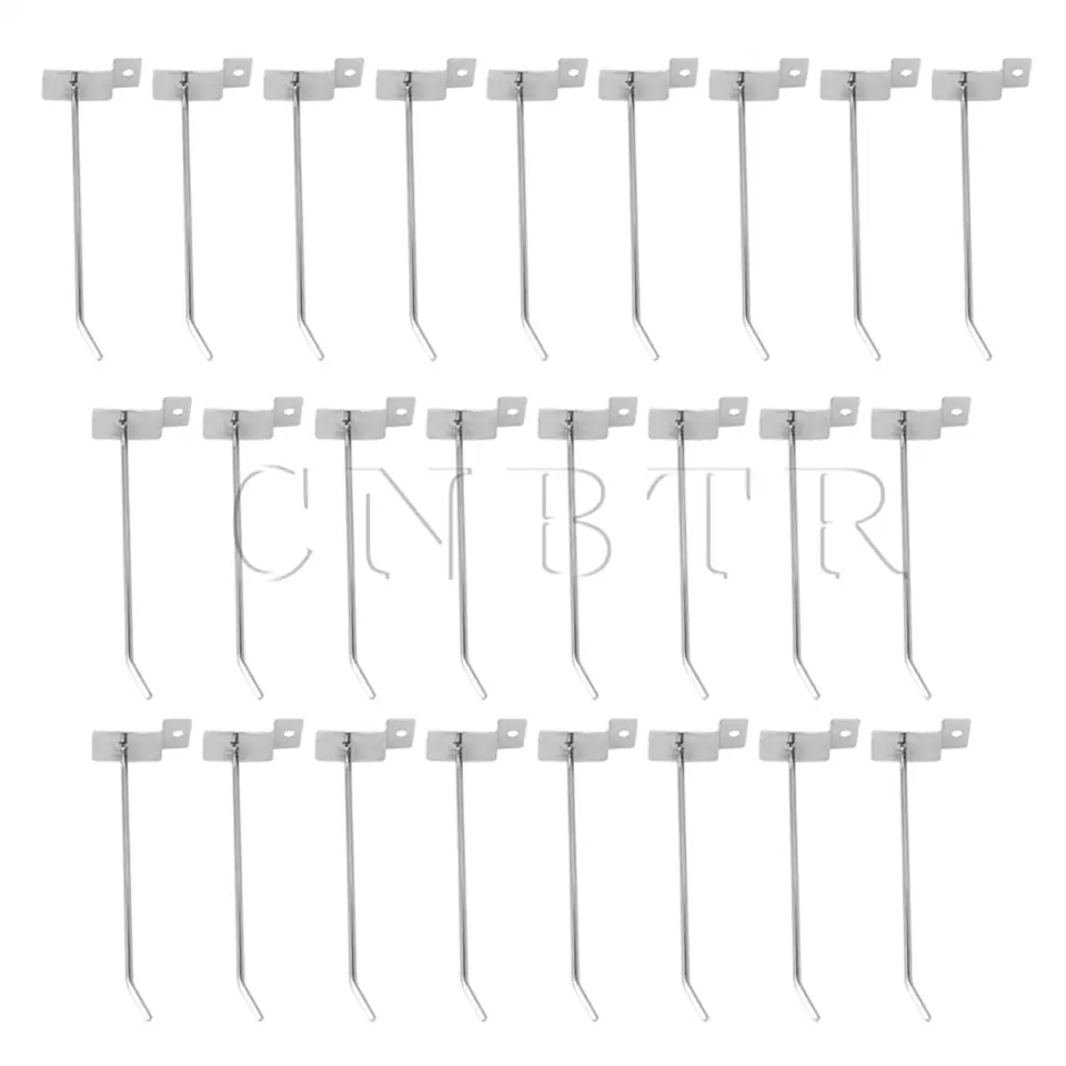 CNBTR 25 kusov strieborný kov 3,2x150 mm Slatwall Single Hook Pin Arm Display
