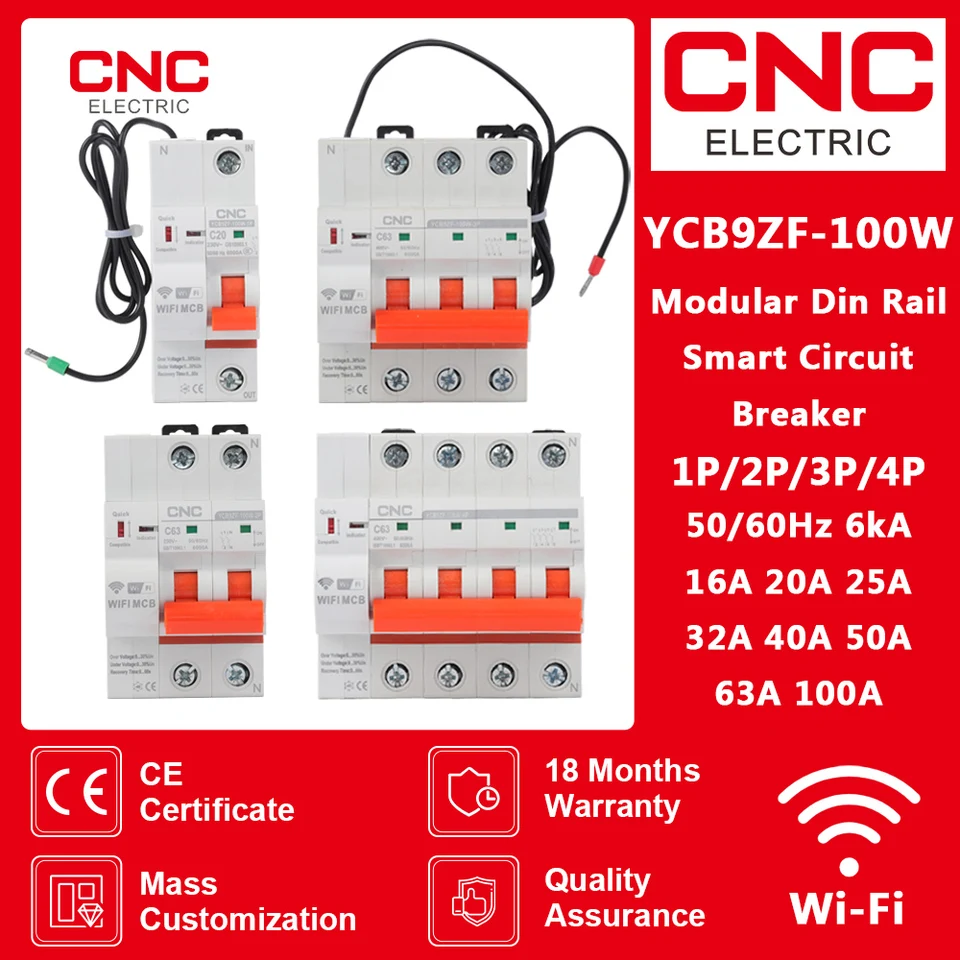 CNC 2P3P4P WiFi inteligentný istič s krátkym obvodom Ochrana načasované inteligentné rekordné prepnutie diaľkového ovládania