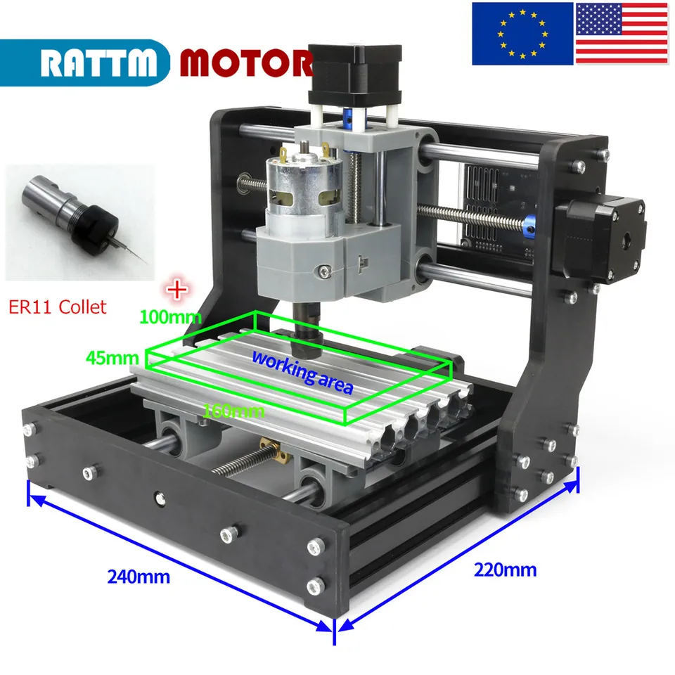 CNC Desktop Mini gravírovanie router frézovací stroj 1610 Pro pre drevo s ER11 Collet podporuje laser