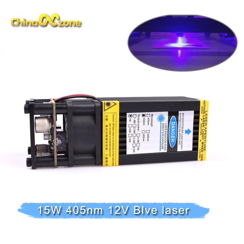 CNC Laser 15W Graver 450nm 15000MW modrý laserový modul DIY laserová hlava pre CNC laserový gravírovací stroj a laserový rezač s PWM
