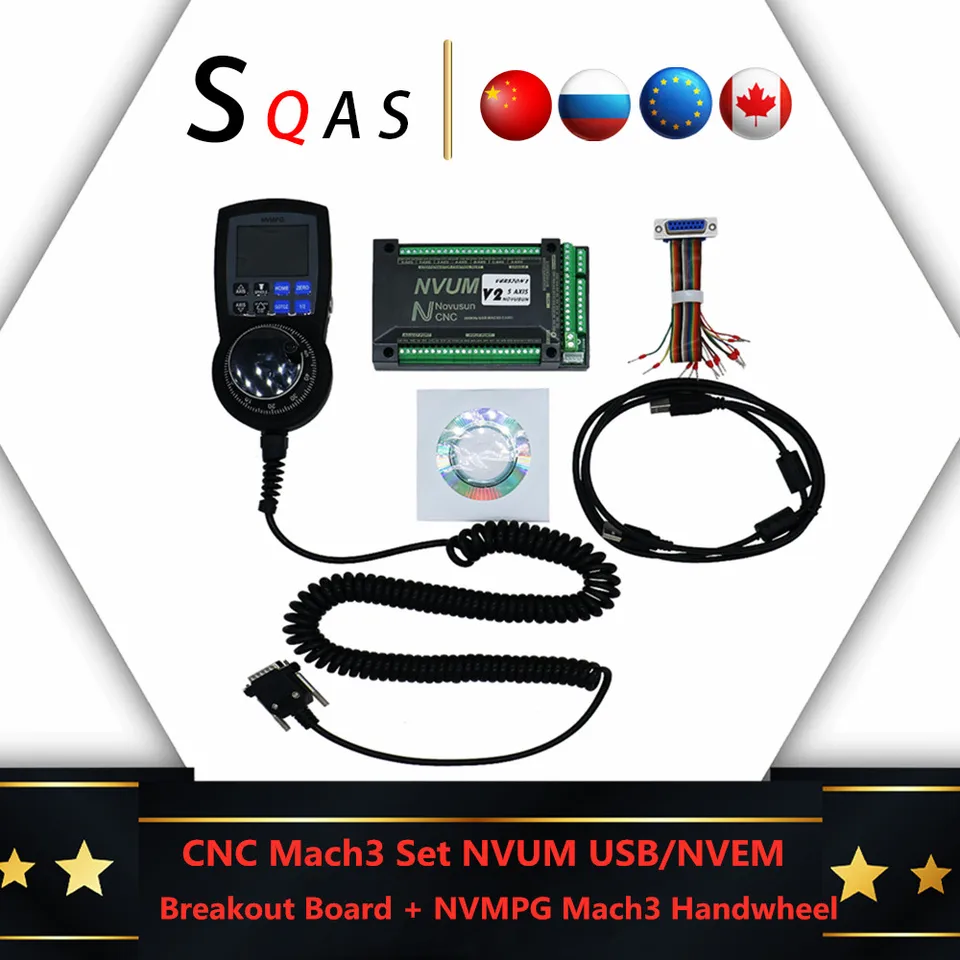 CNC Mach3 Set NVUM USB/NVEM Breakout Board + ručné koleso NVMPG Mach3 s LCD displej 6 Axis MPG pre DIY CNC Router NewCarve