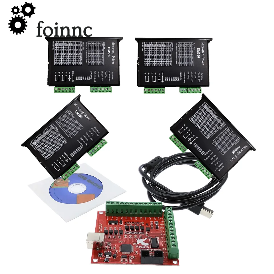 CNC Router Mach3 4-osová súprava 1pcs mach3 4 osi USB Červený ovládač Card 100 kHz+4pcs DM556 Motor Driver pre NEMA23/34 krokový motor