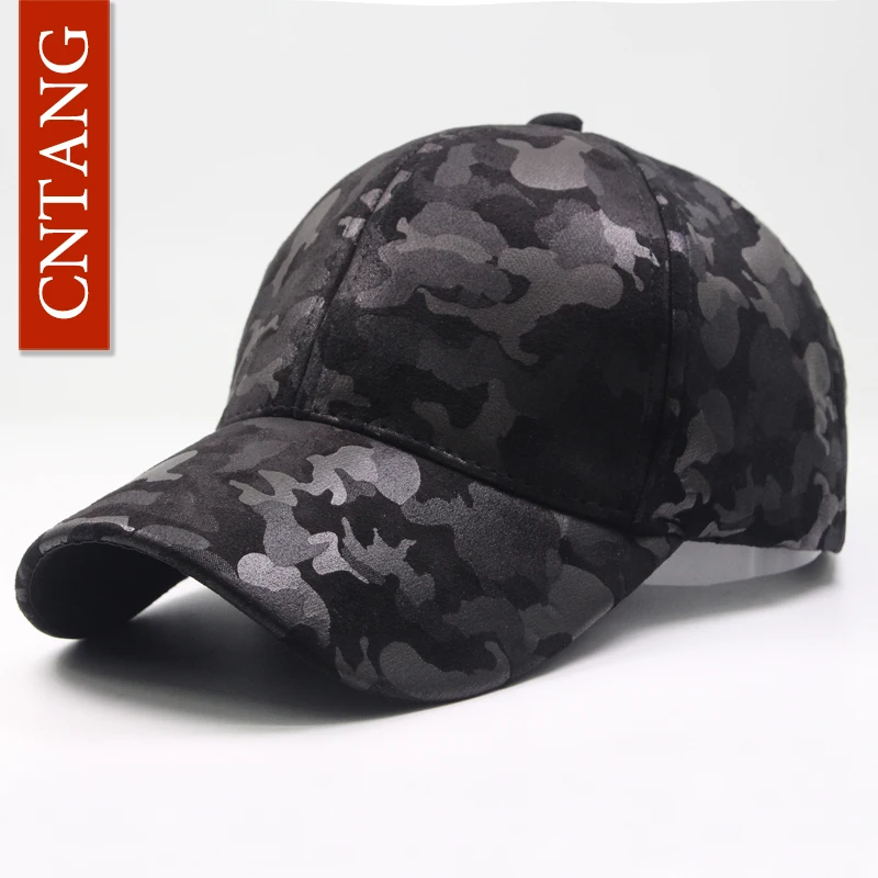 Cntang Kožené semišové pu camouflage baseball čiapka Men módny jarný klobúk hip hop unisex čiapky