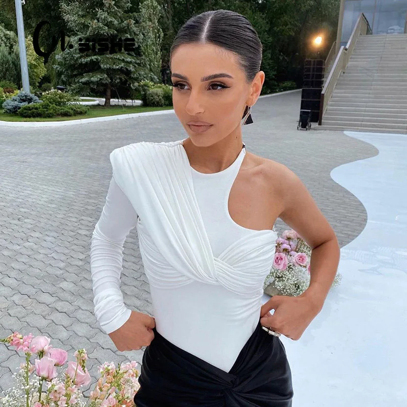 Cnyishe elegantná kancelária Lady One Rameno Skinny BodySuit for Women Sysy Sexy Sexy vyrezajte romány sexy jeden kúsok ženské kombinézy