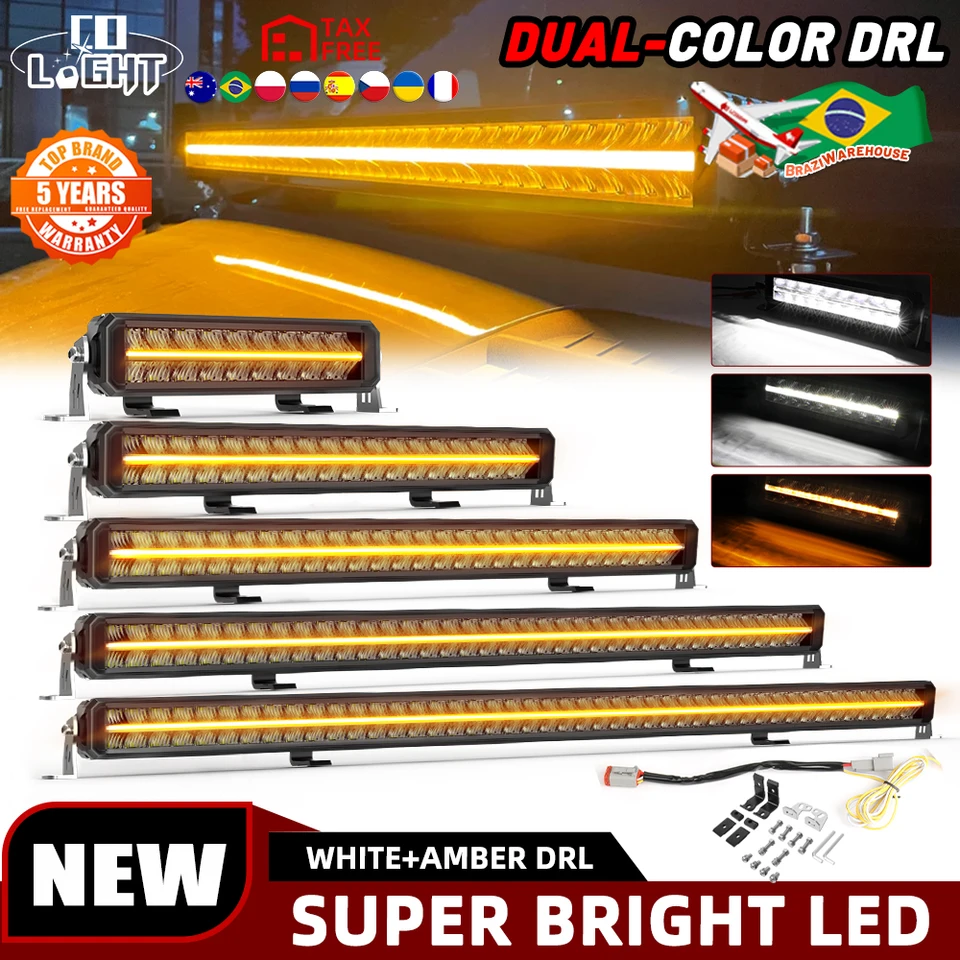 CO LIGHT 12 22 32 42 52 palca LED LIGHT Svetlá tyč Dual Row Anti-Glare LED Light Bar s bielym a Amber Drl povodňovým lúčom pre ATV SUV