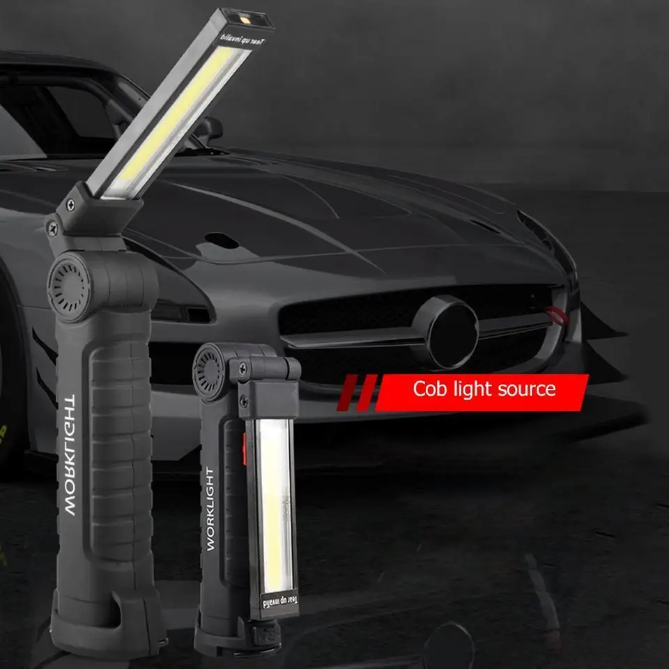 COB LED baterka magnetické pracovné svetlo Svetlo USB Torch Hook Prenosná lampa inšpekcia svetlo kempingová opravárenská lampa