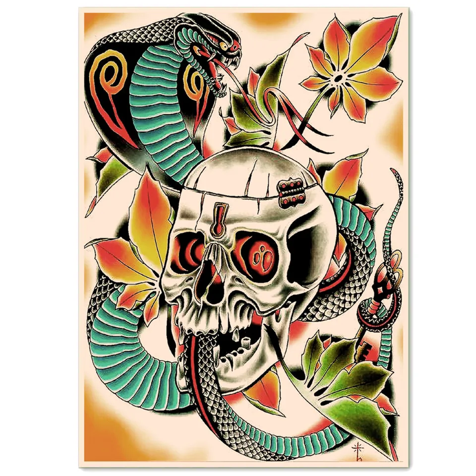 Cobra lebka tetovanie Art Wall zavesenie Obrázky Vintage kraft papierové plagáty a výtlačky domáci výzdoba maľovacia miestnosť nástenná nálepka