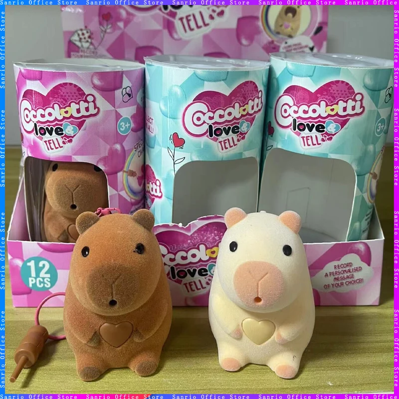 Coccolotti roztomilý Capybara Keychain Prívesok slepý box zvukové nahrávky Lighting Hudba Flocking Pendant Girls Darček hračky