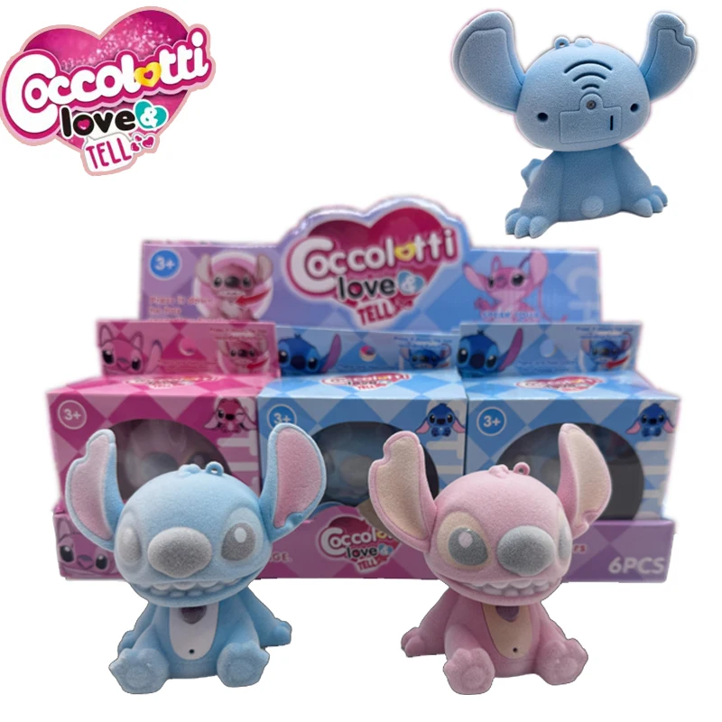 Coccolotti Stitch & Angel Keychain Blind Box Valentine Day Nahrávanie žiariaca kľúč pracka Flocking Custom Surprise Box Darček