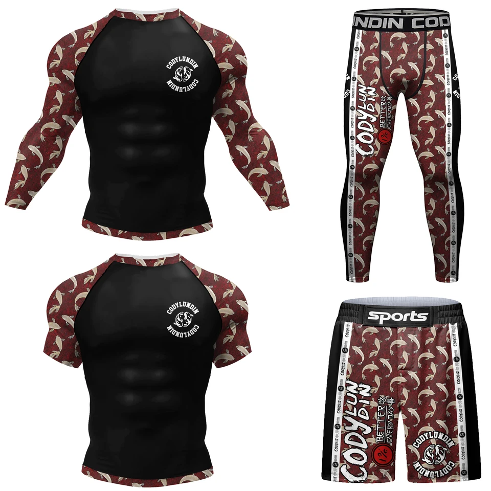 Cody Lundin Rashguard 3D Digitálna tlač Personalizovaný kreslený vzorový box košeľa+nohavice BJJ MMA RAH GUARD Clothing 4-Piece Set