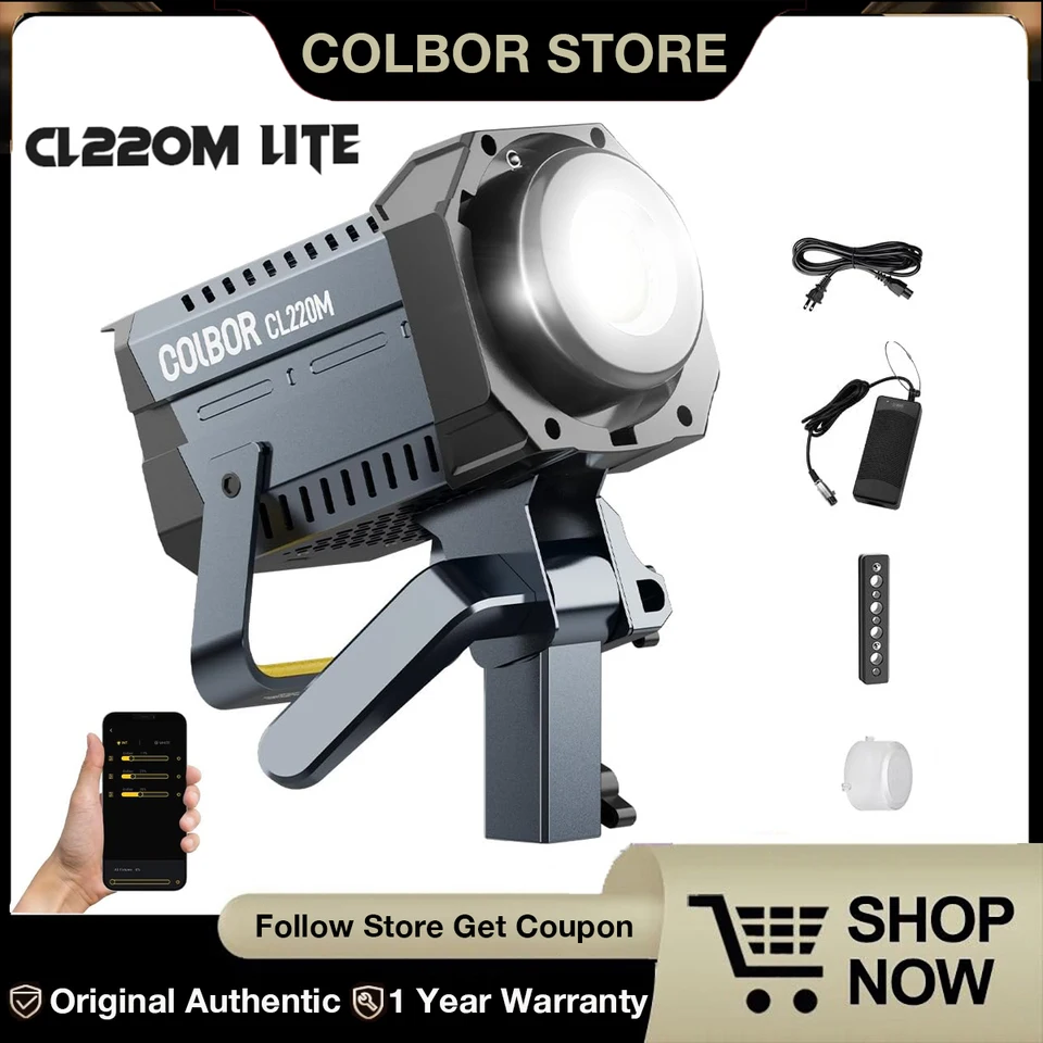 Colbor Cl220m Lite 250W Denné svetlo LED VIDEO LIGHT 5600K CRI97+ COB Studio Light for Film Live Video Studio Photography