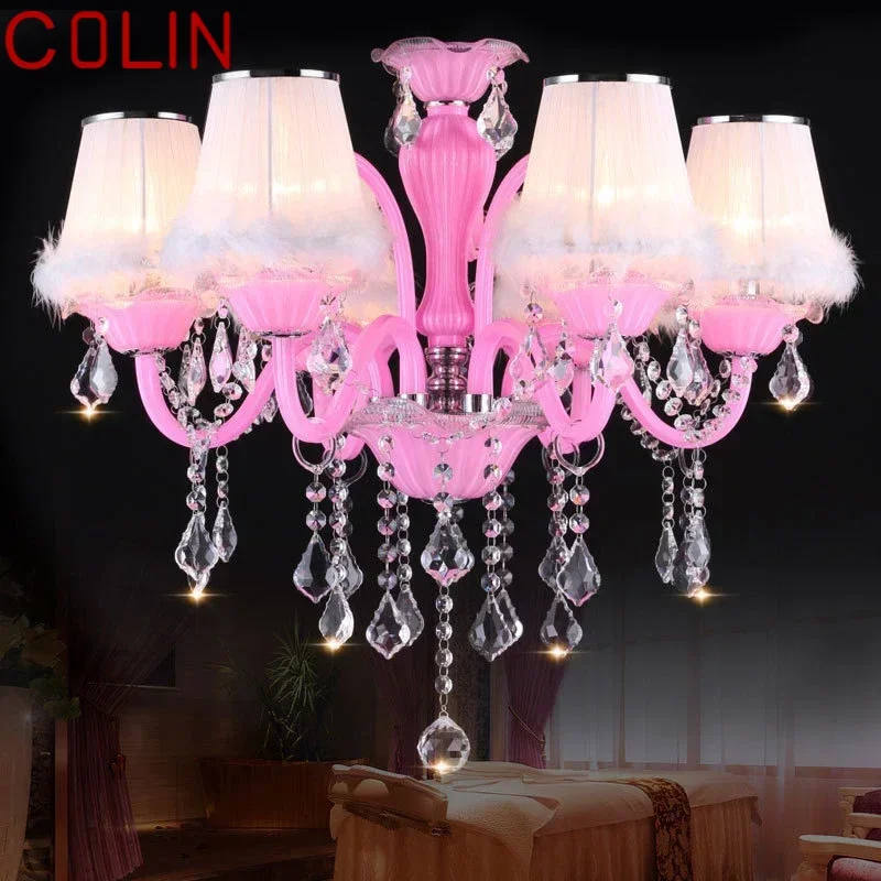 Colin Pink Crystal Pendens Lamp Art Art Dievčenská izba sviečka Detská izba obývacia izba spálňa luster
