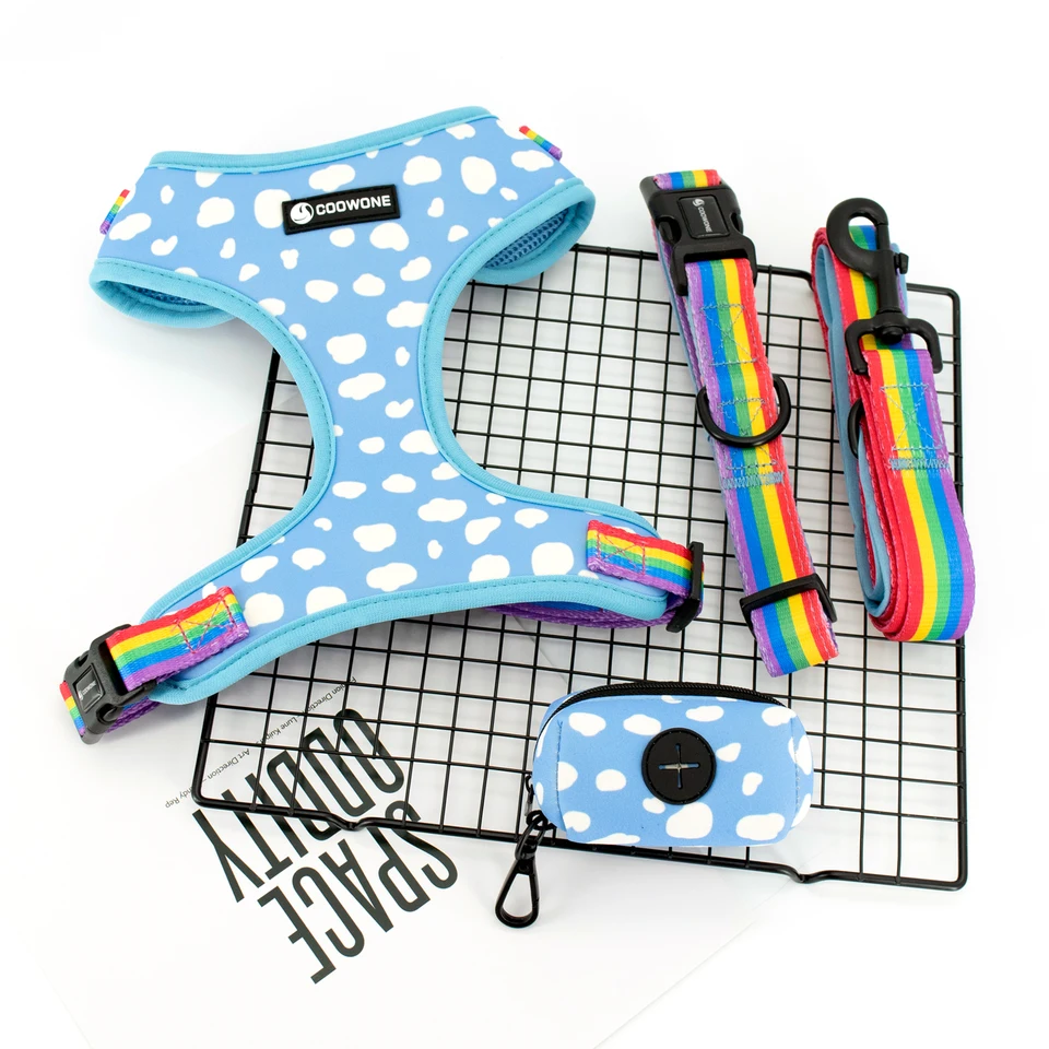 Collarlogo nastaviteľný domáci obojok odolný mäkký roztomilý roztomilý kreatívny biely oblaky dizajn neoprénového postroja hovno hovno vrecko Dávk
