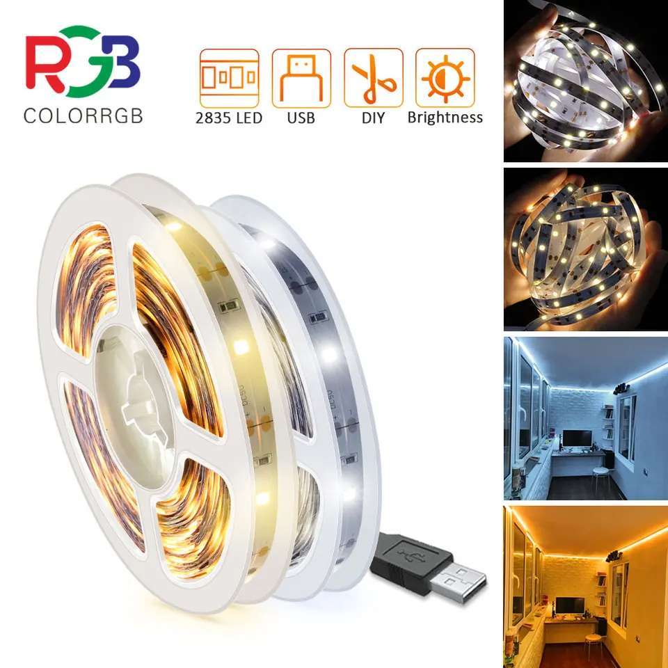 COLORRGB, LED svetlo pruh, SMD2835,30M/meter, biela/teplá biela, USB port, pružné lanové svetlá LED pre spálňu kuchynskej skrinky
