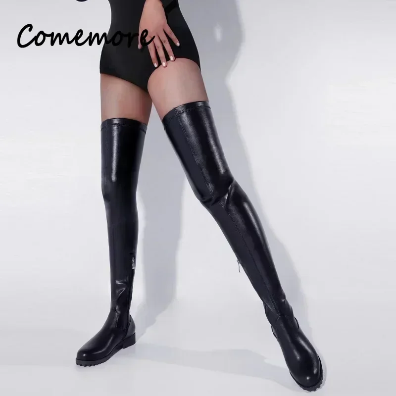 Comemore Sexy Over the Knee Boots Ladies Zimné topánky stredná päta stehno High Boot čierna červená 2024 Punk Style Dámske topánky Veľká veľkosť 44