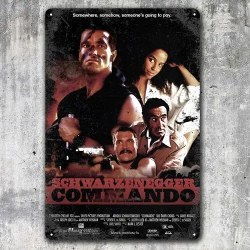 Commando Movie Metal Plagát - Arnold Schwarzenegger Zhromažďovateľná cínová značka 20x30cm