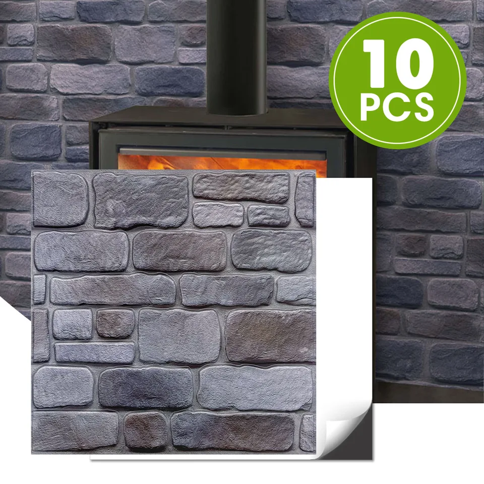 Commomy 10 ks 3d faux kamenný kôš a panely na stene na stene, nálepky na dlaždice, vodotesné, nástenné nálepky pre obývaciu izbu, spálňa